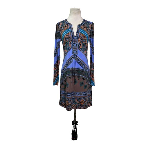 Hale Bob Purple Orange Geometric Patterned Long Sleeves Mini Dress size S - Picture 13 of 14